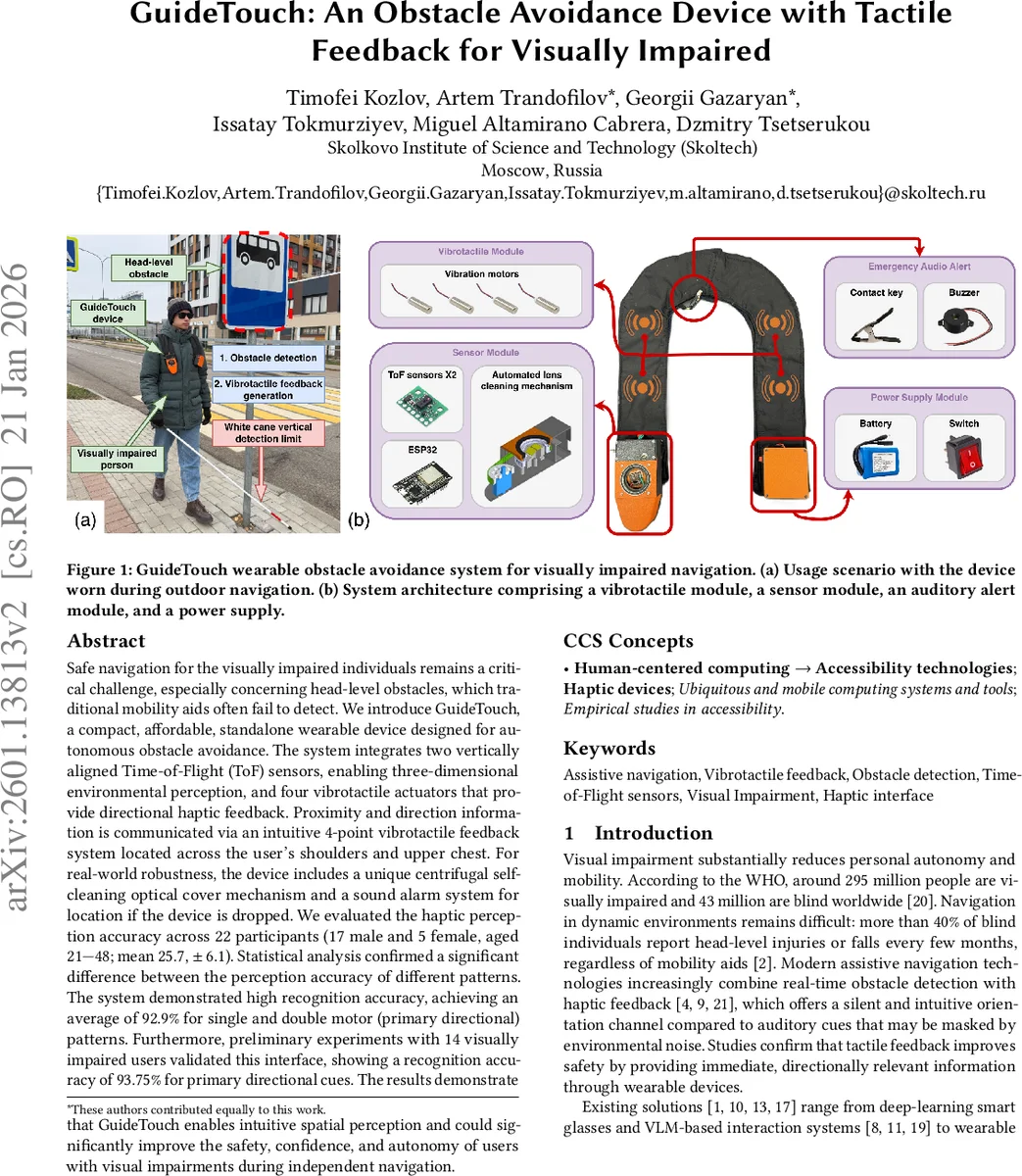 GuideTouch: An Obstacle Avoidance Device with Tactile Feedback for Visually Impaired
