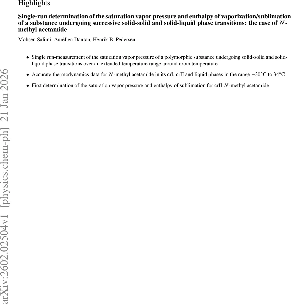 Single-run determination of the saturation vapor pressure and enthalpy of vaporization/sublimation of a substance undergoing successive solid-solid and solid-liquid phase transitions: the case of $N$-methyl acetamide