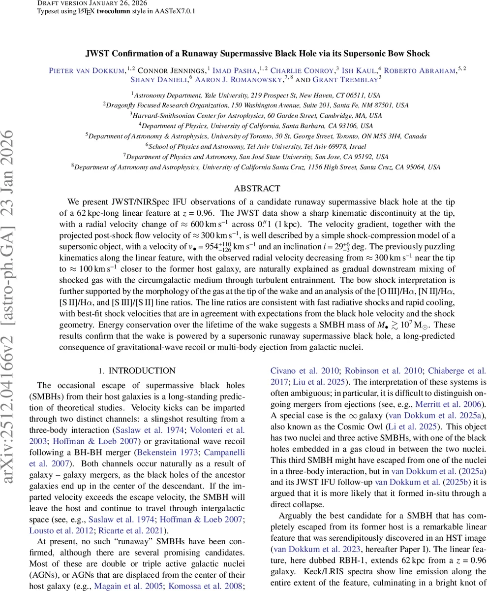 JWST Confirmation of a Runaway Supermassive Black Hole via its Supersonic Bow Shock
