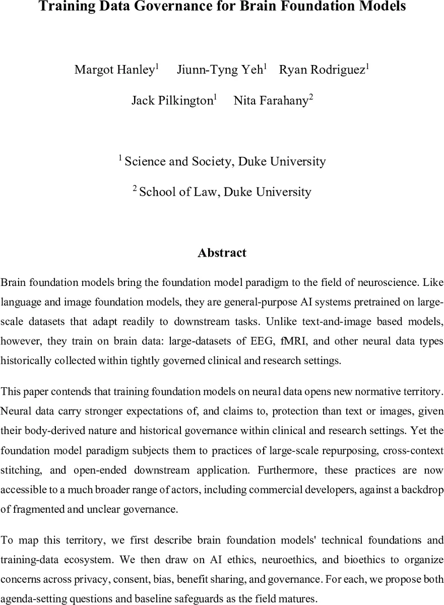 Training Data Governance for Brain Foundation Models