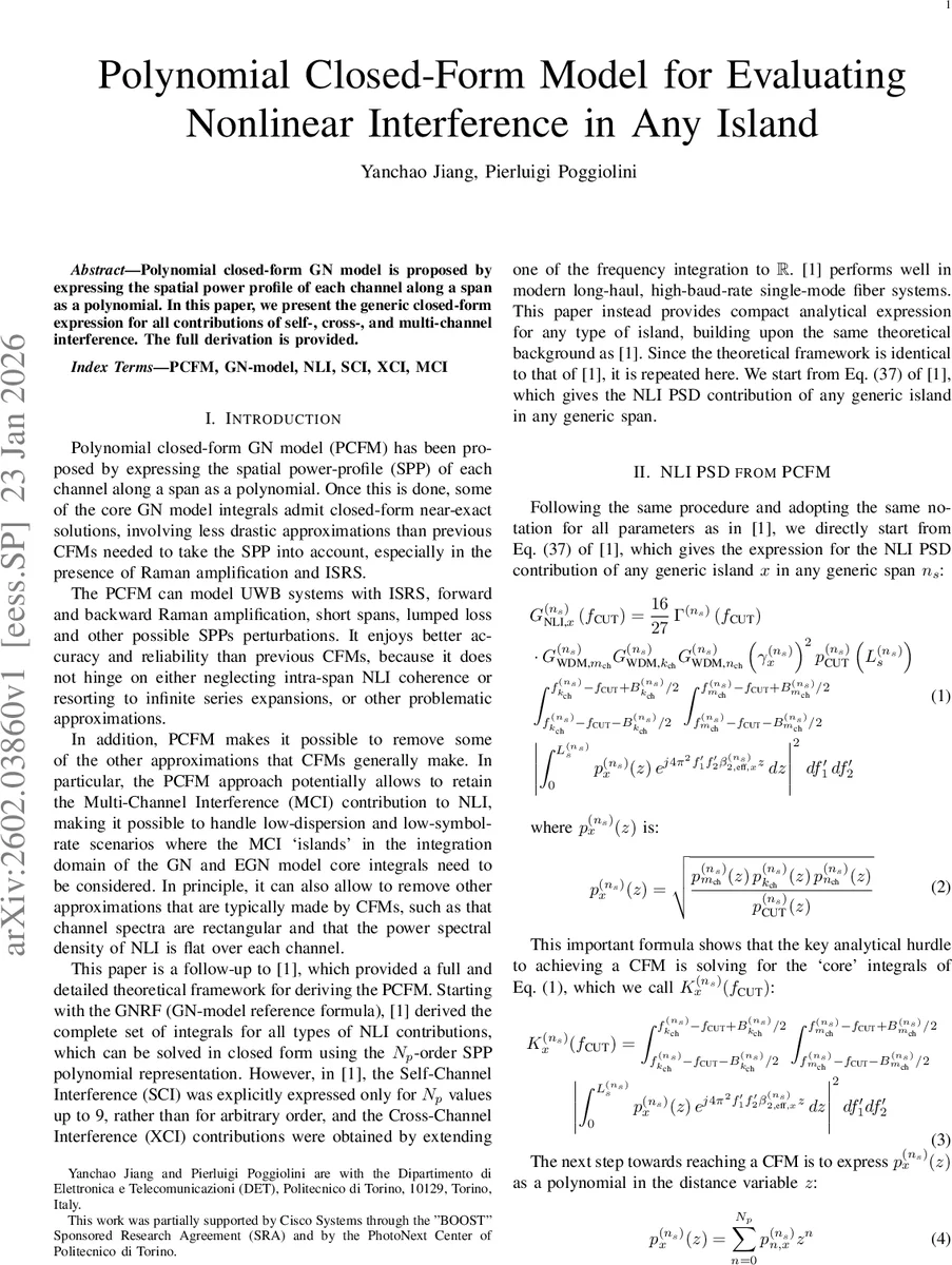 Polynomial Closed-Form Model for Evaluating Nonlinear Interference in Any Island