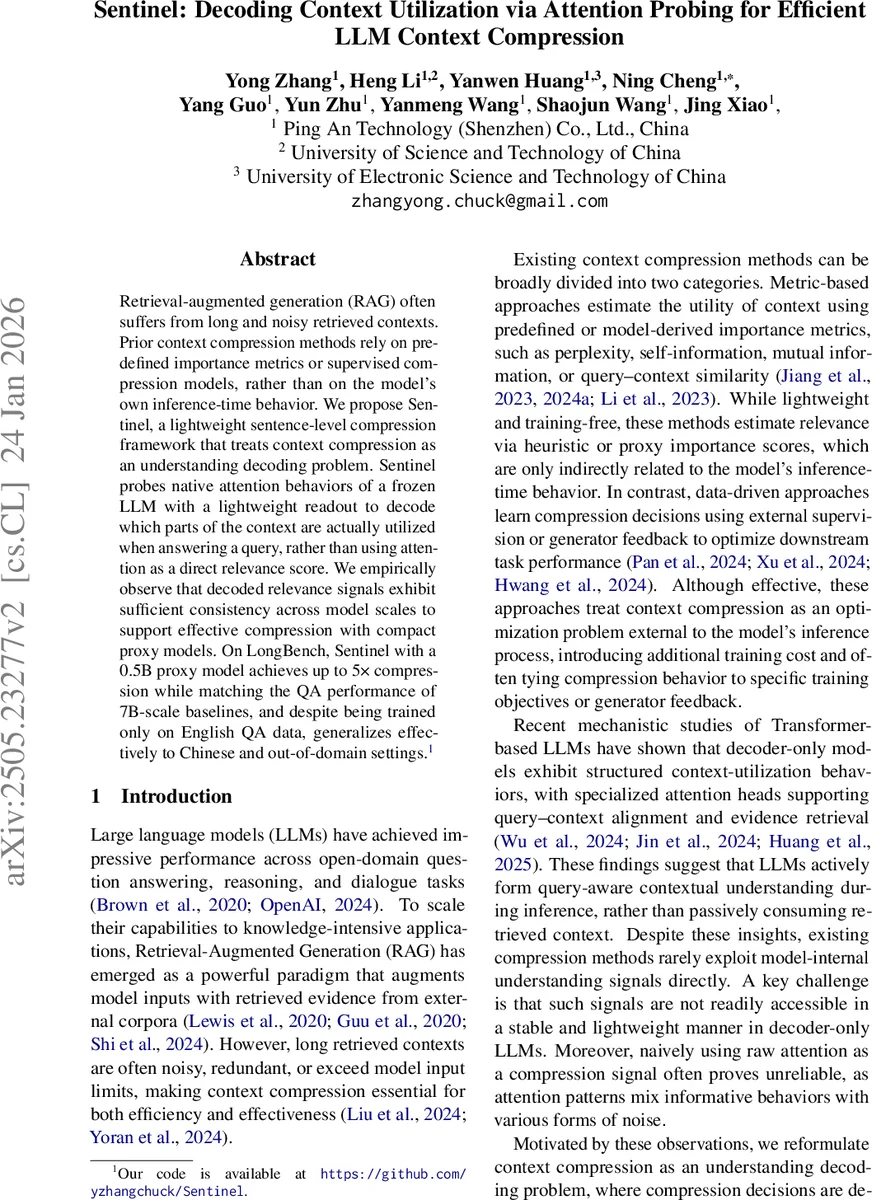 Sentinel: Decoding Context Utilization via Attention Probing for Efficient LLM Context Compression