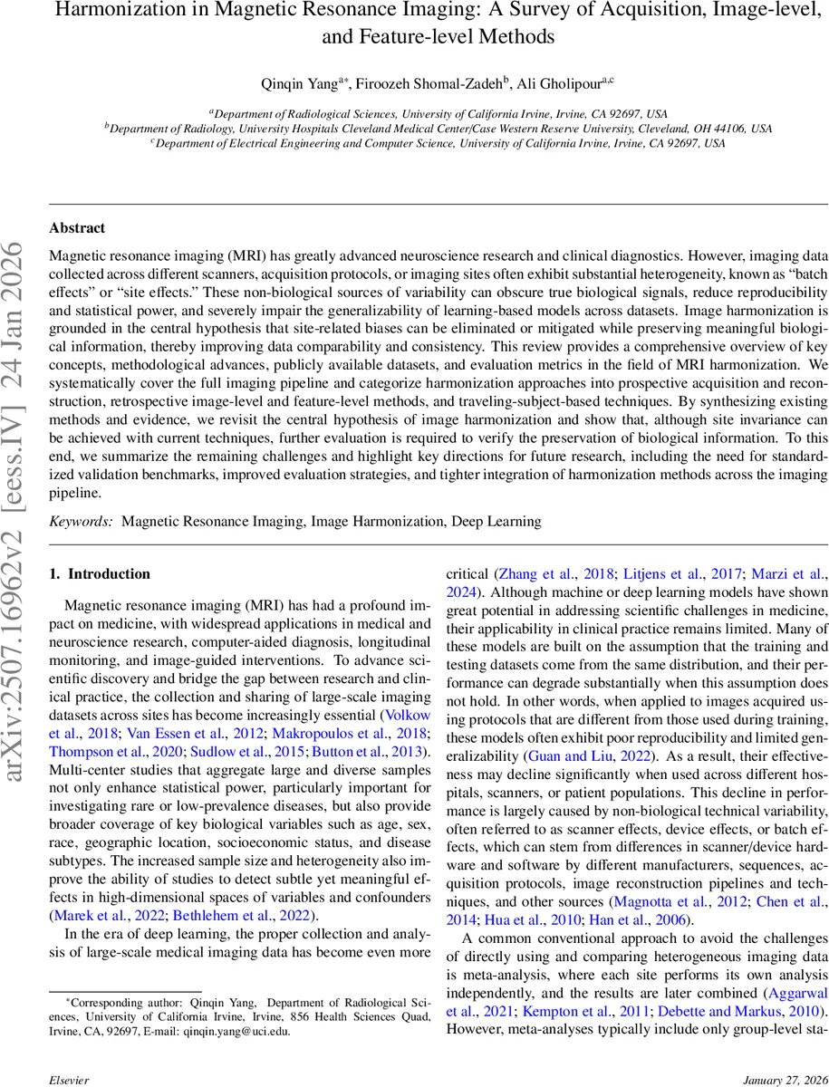 Harmonization in Magnetic Resonance Imaging: A Survey of Acquisition, Image-level, and Feature-level Methods