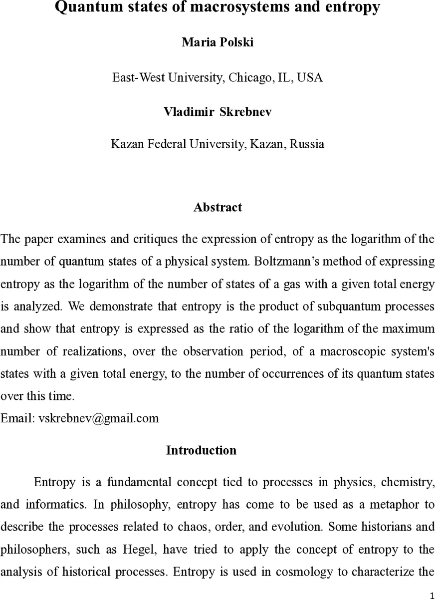 Quantum states of macrosystems and entropy
