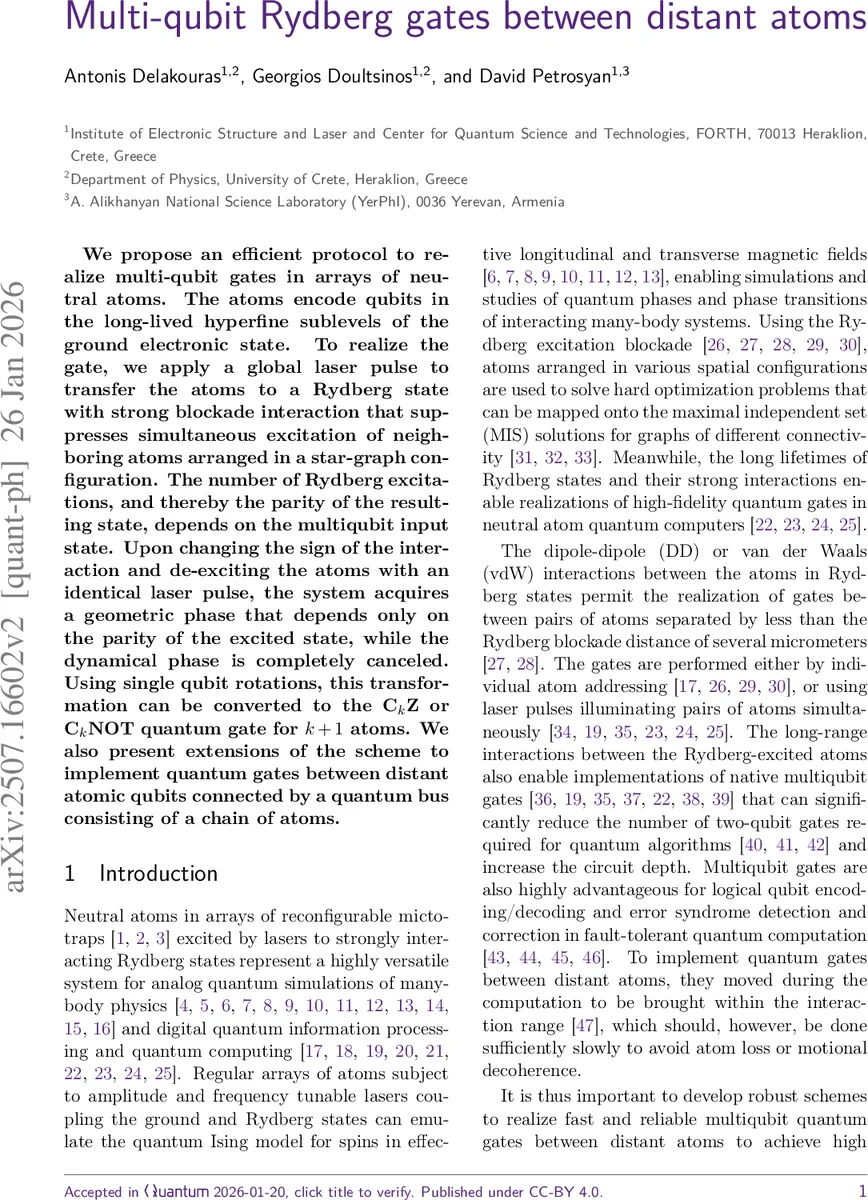 Multi-qubit Rydberg gates between distant atoms