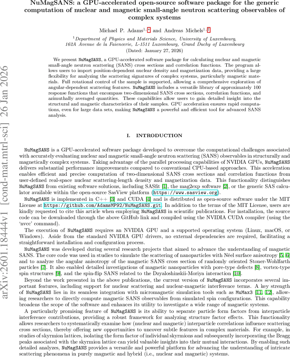 NuMagSANS: a GPU-accelerated open-source software package for the generic computation of nuclear and magnetic small-angle neutron scattering observables of complex systems