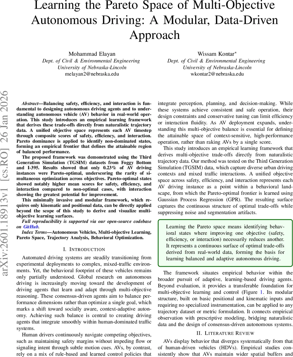 Learning the Pareto Space of Multi-Objective Autonomous Driving: A Modular, Data-Driven Approach