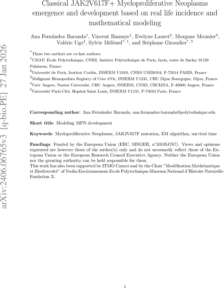 Classical JAK2V617F+ Myeloproliferative Neoplasms emergence and development based on real life incidence and mathematical modeling