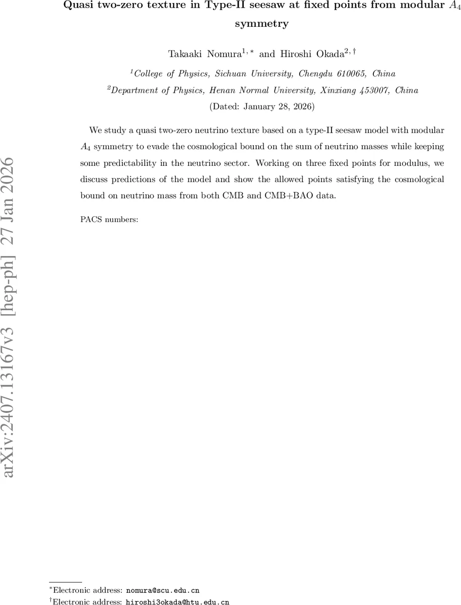 Quasi two-zero texture in Type-II seesaw at fixed points from modular $A_4$ symmetry