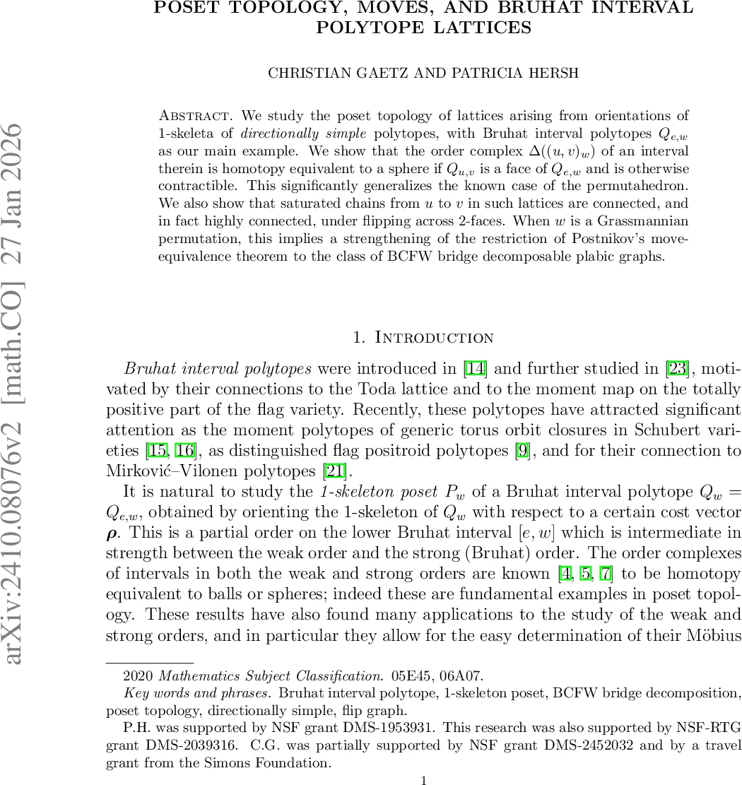 Poset topology, moves, and Bruhat interval polytope lattices