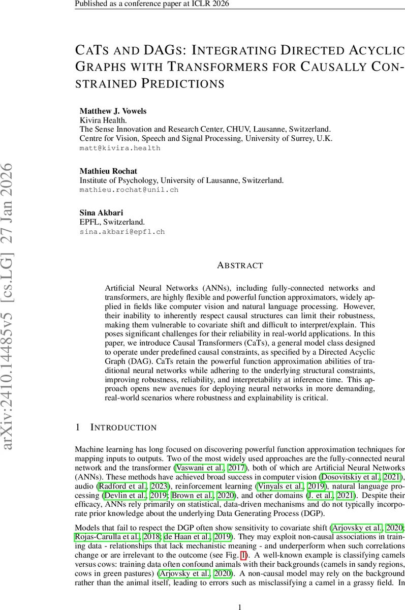 CaTs and DAGs: Integrating Directed Acyclic Graphs with Transformers for Causally Constrained Predictions