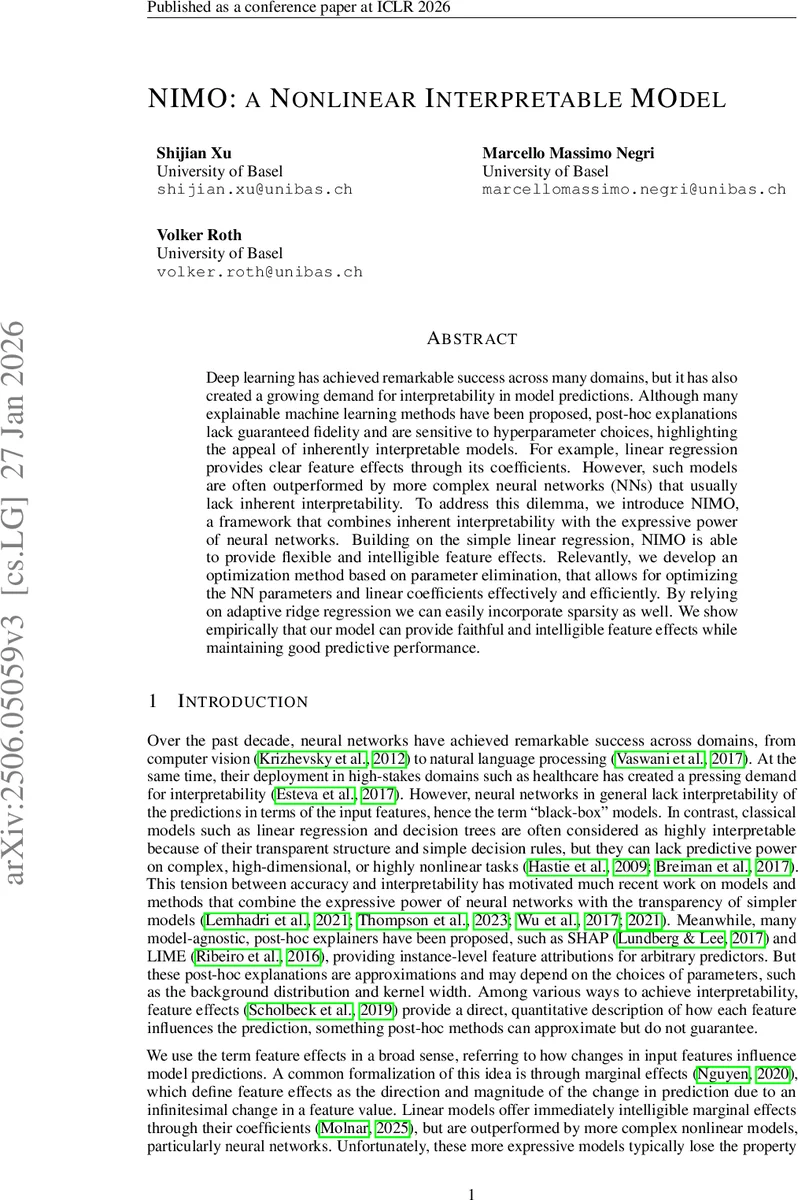 NIMO: a Nonlinear Interpretable MOdel