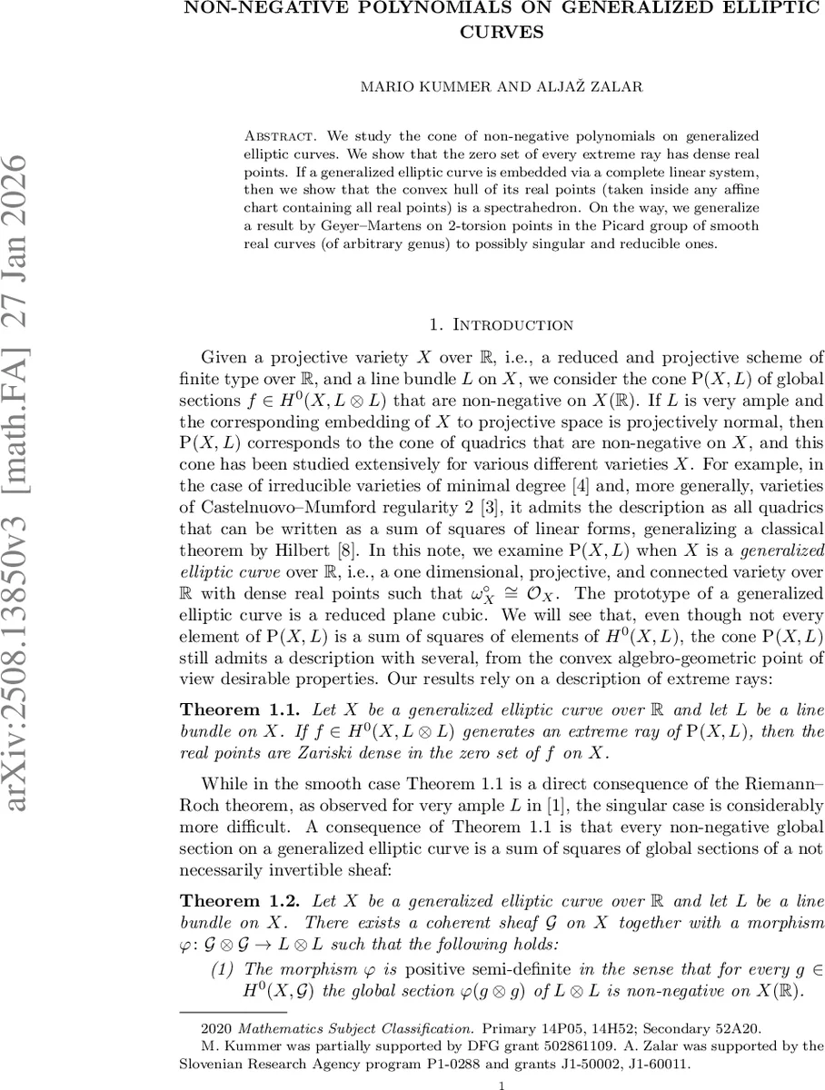 Non-negative polynomials on generalized elliptic curves
