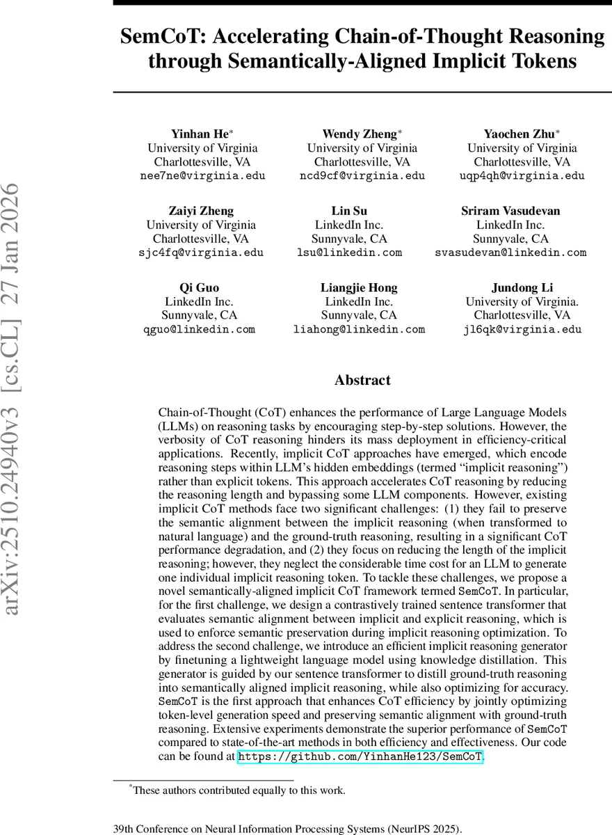 SemCoT: Accelerating Chain-of-Thought Reasoning through Semantically-Aligned Implicit Tokens