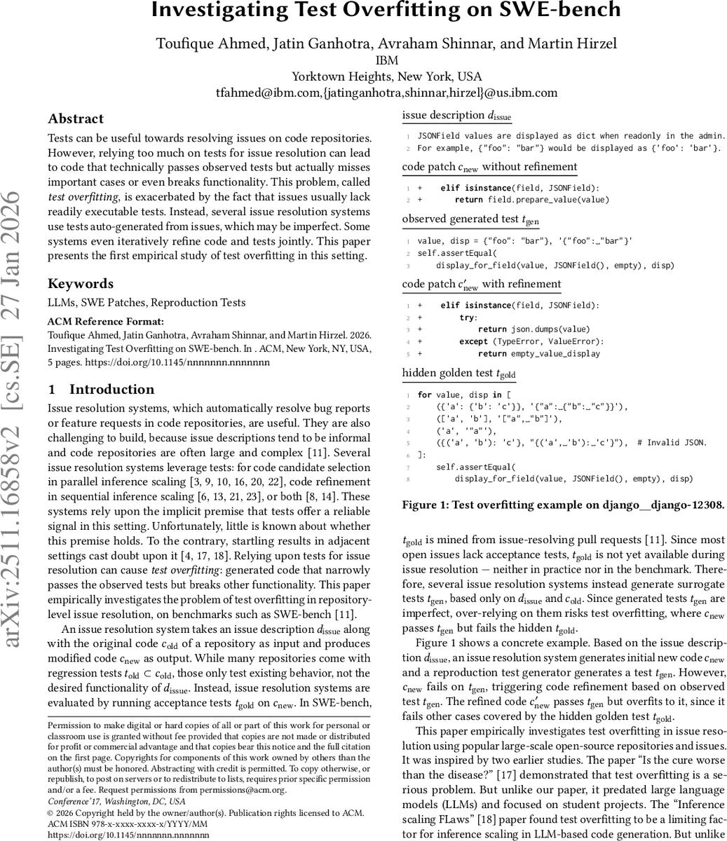 Investigating Test Overfitting on SWE-bench