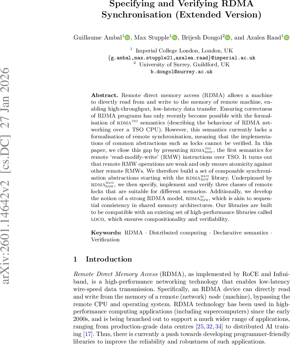 Specifying and Verifying RDMA Synchronisation (Extended Version)
