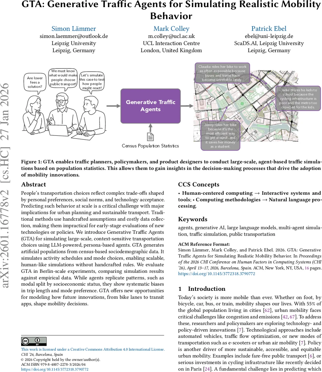 GTA: Generative Traffic Agents for Simulating Realistic Mobility Behavior