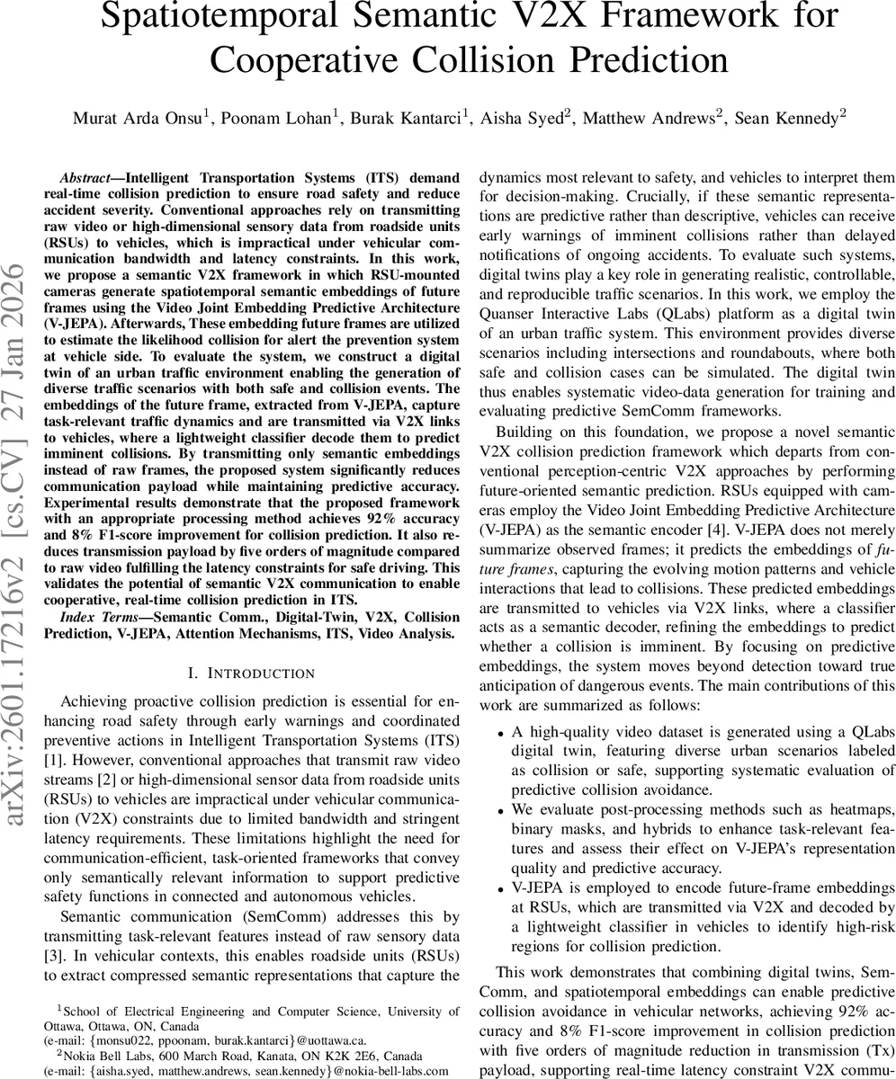 Spatiotemporal Semantic V2X Framework for Cooperative Collision Prediction