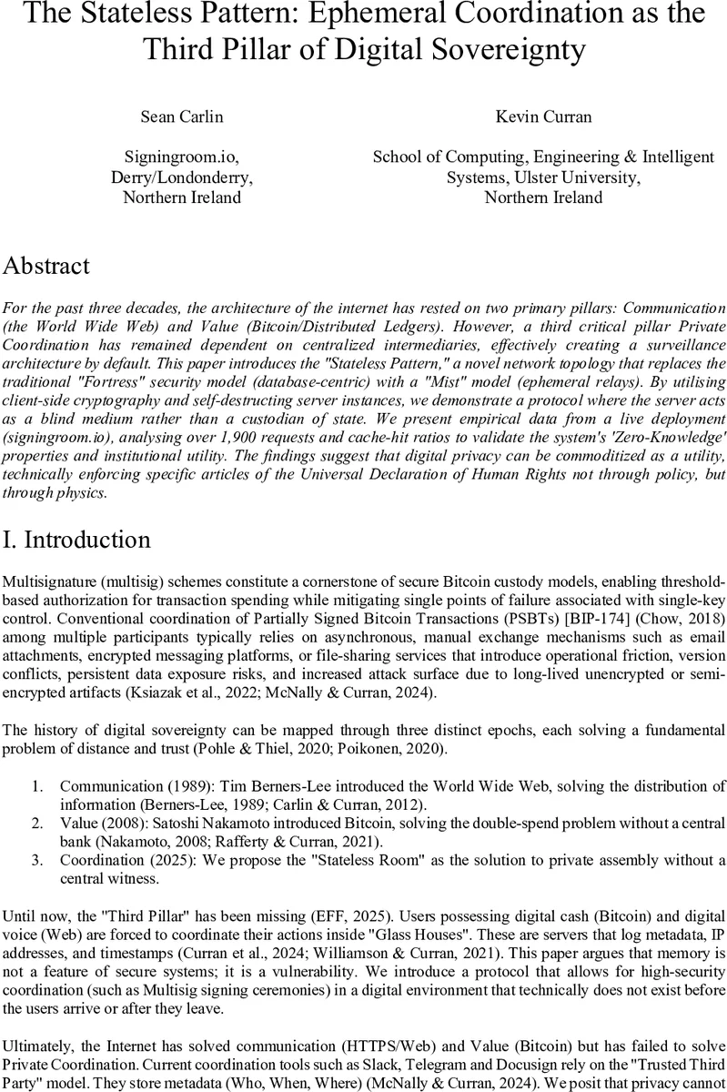 The Stateless Pattern: Ephemeral Coordination as the Third Pillar of Digital Sovereignty