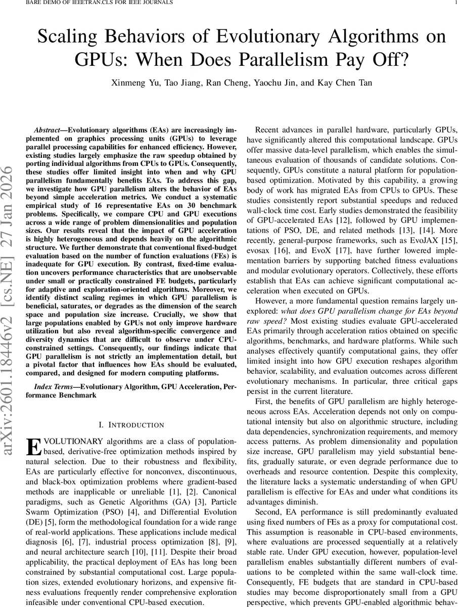 Scaling Behaviors of Evolutionary Algorithms on GPUs: When Does Parallelism Pay Off?