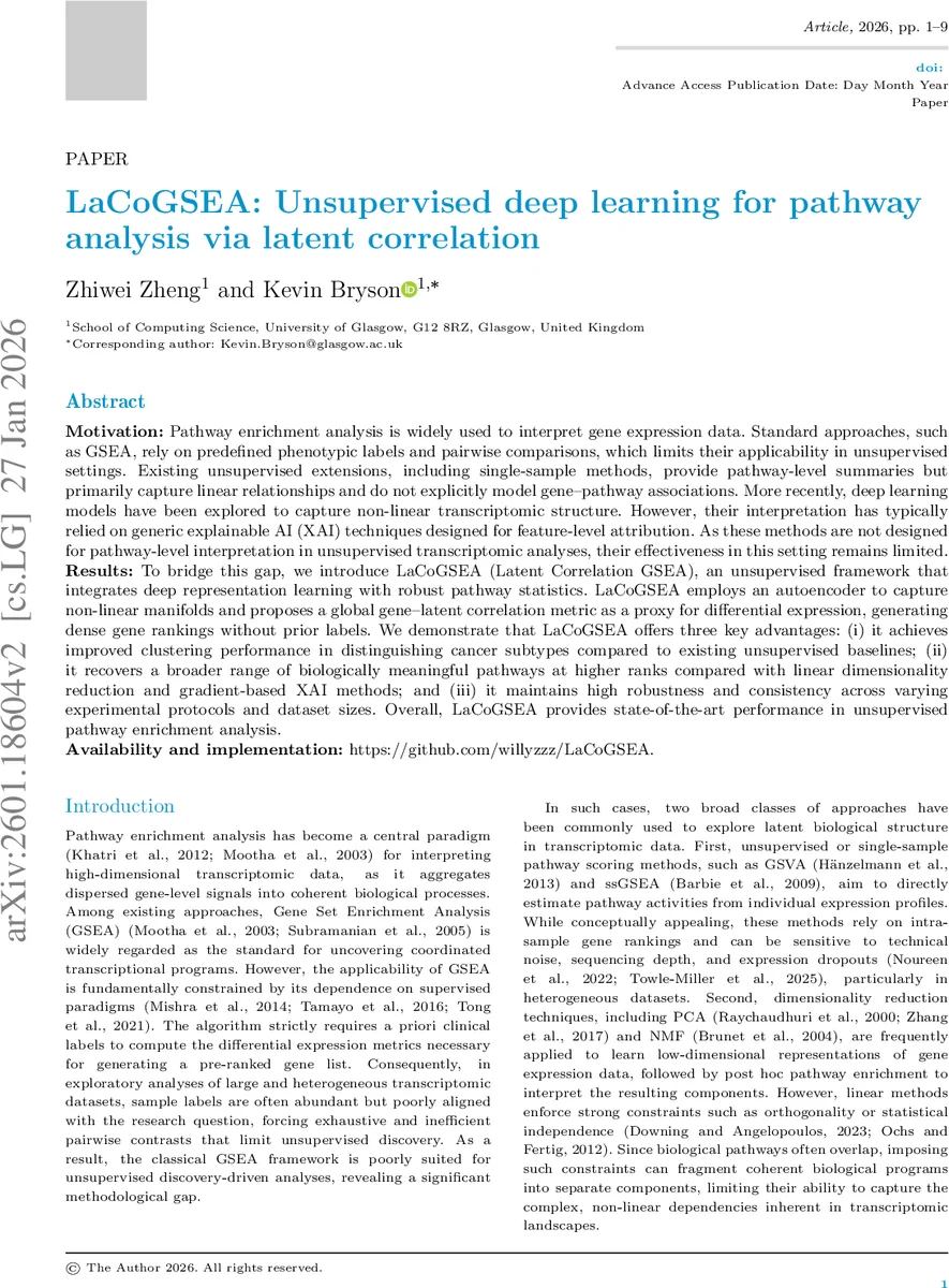 LaCoGSEA: Unsupervised deep learning for pathway analysis via latent correlation
