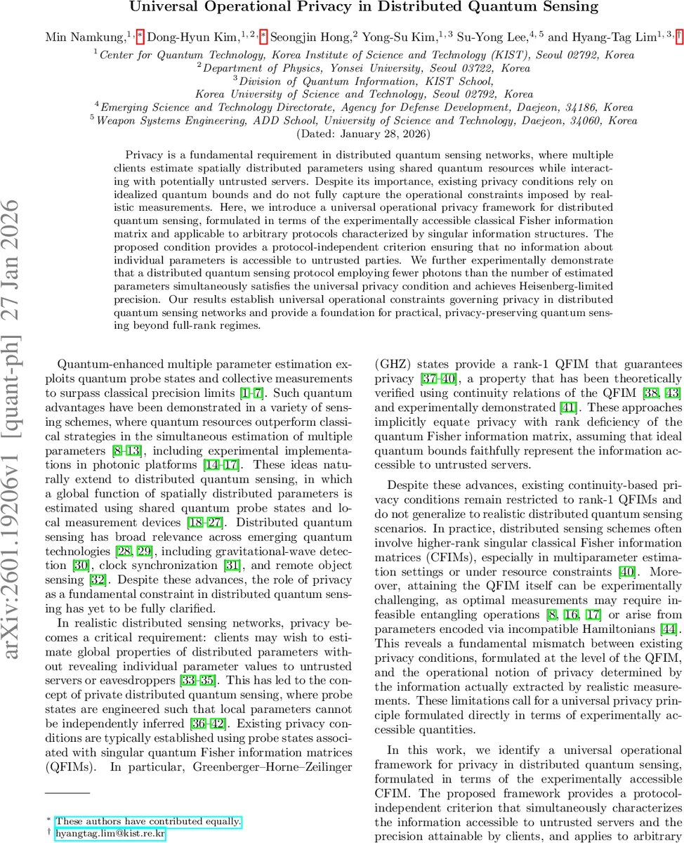Universal Operational Privacy in Distributed Quantum Sensing