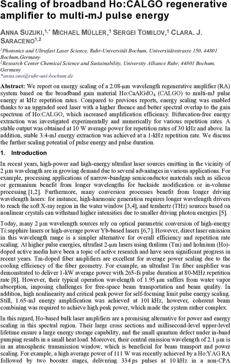 Scaling of broadband Ho:CALGO regenerative amplifier to multi-mJ pulse energy