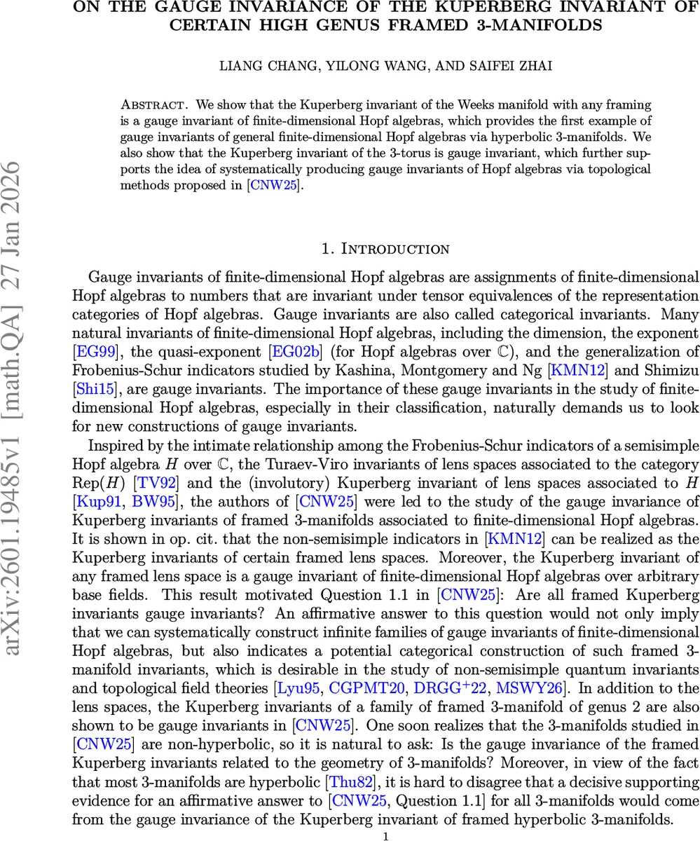 On the gauge invariance of the Kuperberg invariant of certain high genus framed 3-manifolds