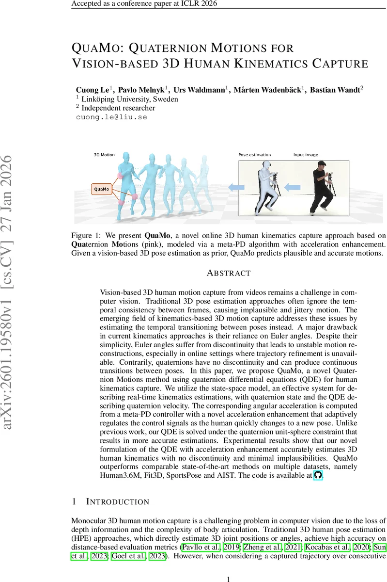 QuaMo: Quaternion Motions for Vision-based 3D Human Kinematics Capture