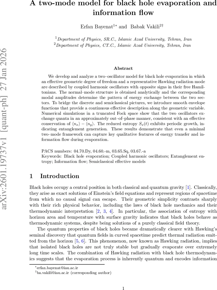 A two-mode model for black hole evaporation and information flow