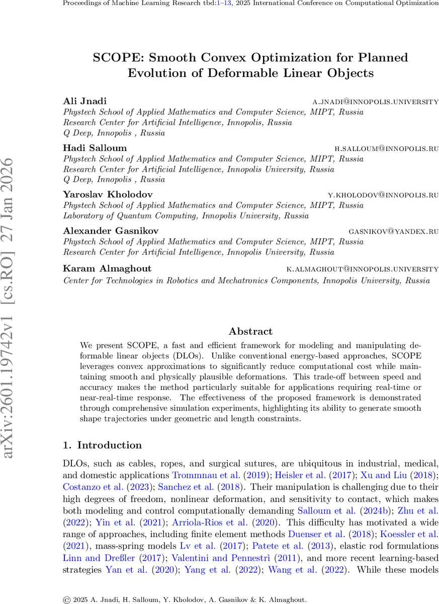 SCOPE: Smooth Convex Optimization for Planned Evolution of Deformable Linear Objects