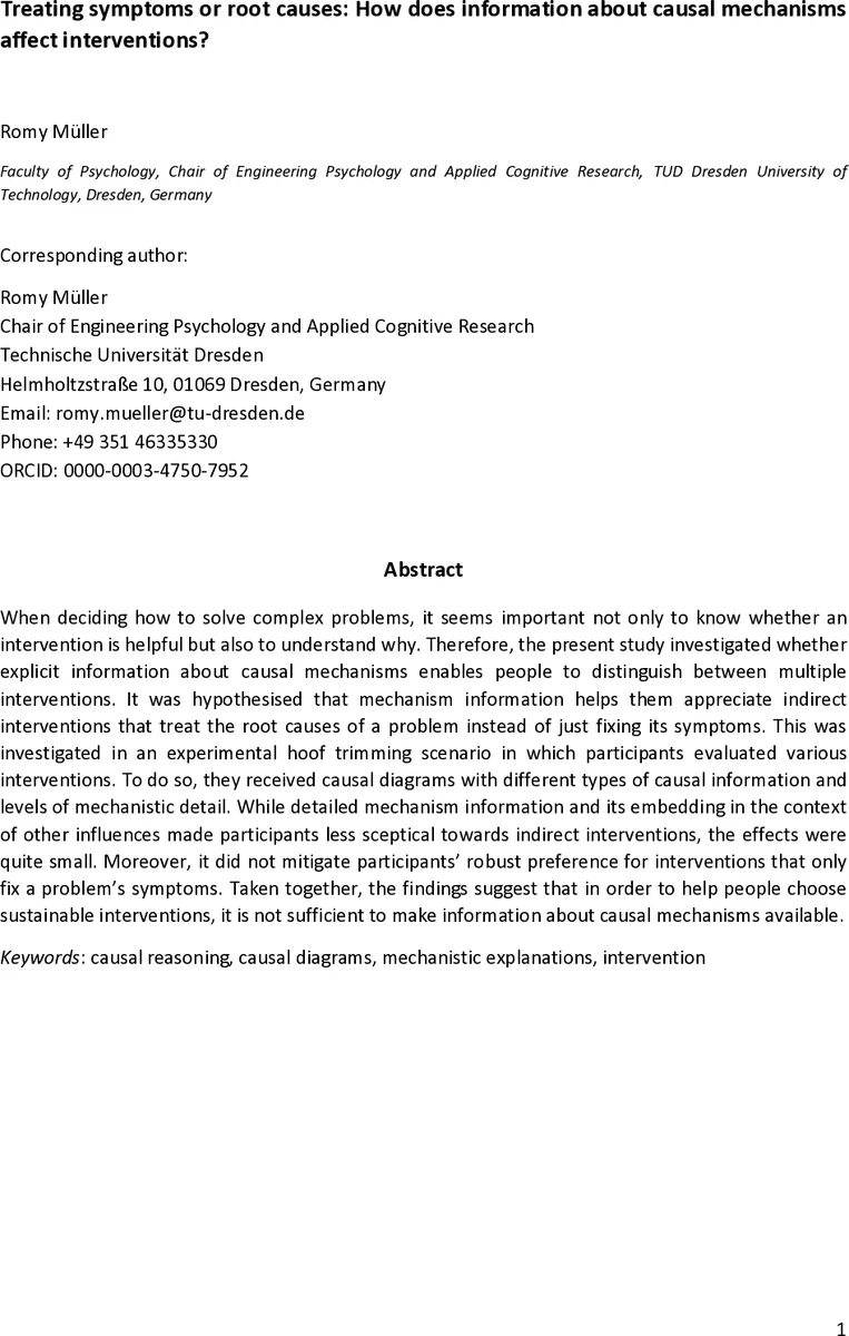 Treating symptoms or root causes: How does information about causal mechanisms affect interventions?