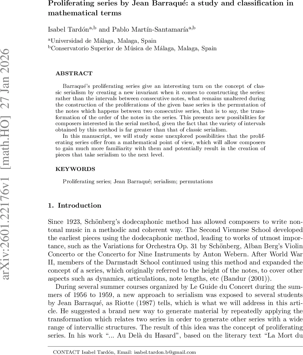 Proliferating series by Jean Barraqué: a study and classification in mathematical terms