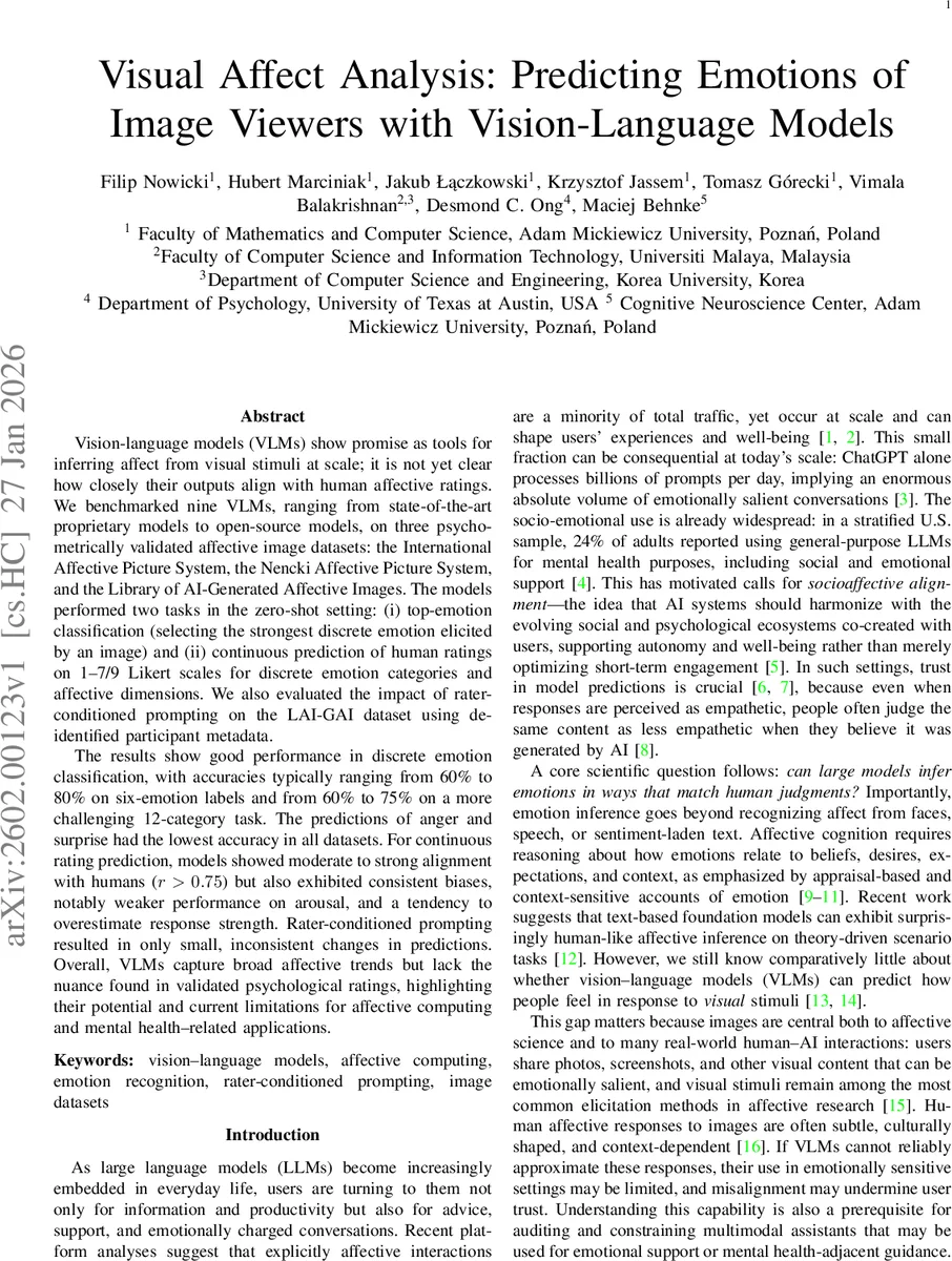 Visual Affect Analysis: Predicting Emotions of Image Viewers with Vision-Language Models