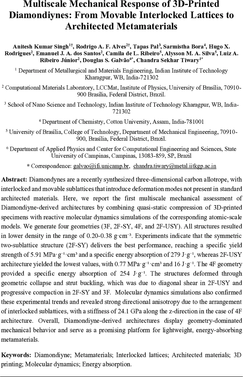 Multiscale Mechanical Response of 3D-Printed Diamondiynes: From Movable Interlocked Lattices to Architected Metamaterials