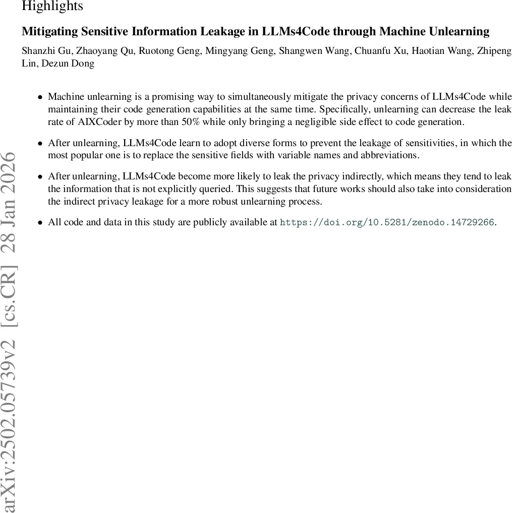 Mitigating Sensitive Information Leakage in LLMs4Code through Machine Unlearning