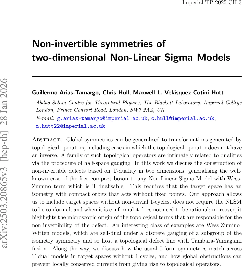 Non-invertible symmetries of two-dimensional Non-Linear Sigma Models