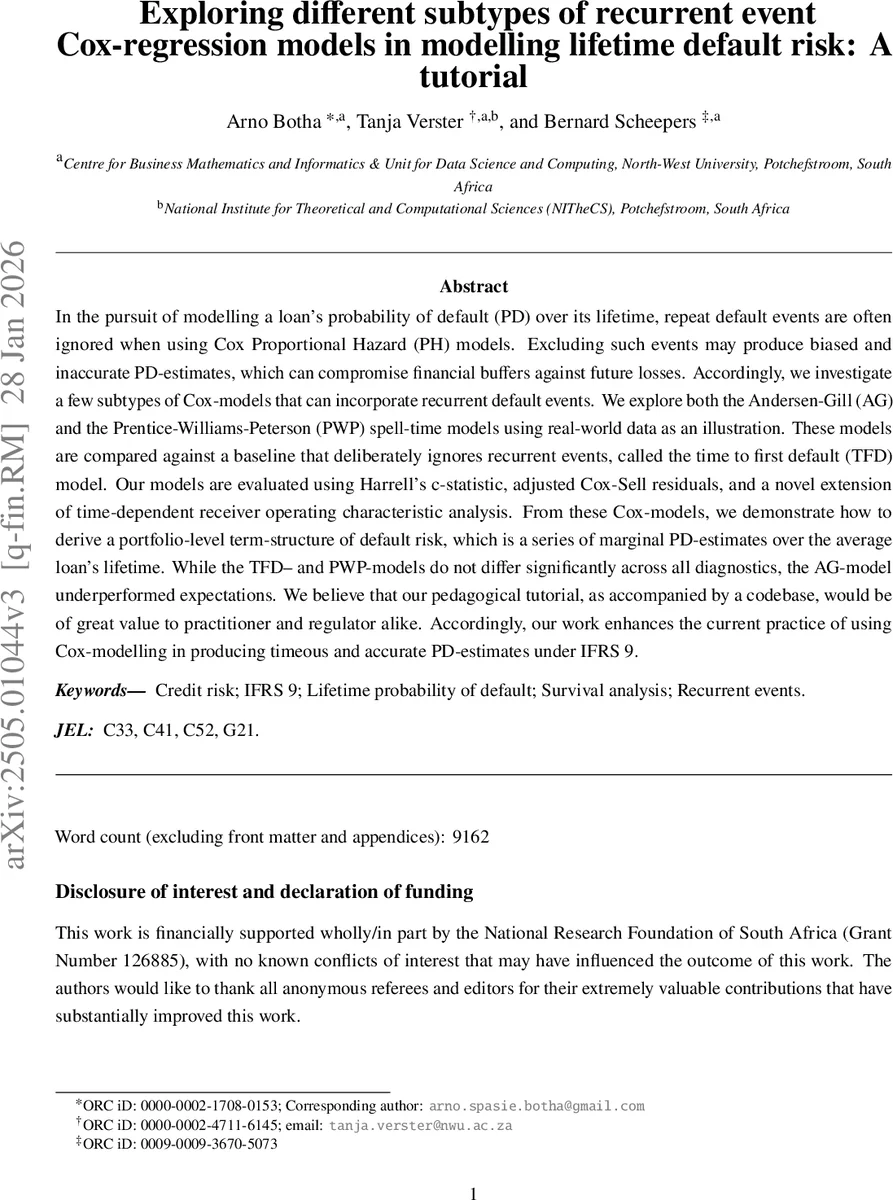 Exploring different subtypes of recurrent event Cox-regression models in modelling lifetime default risk: A tutorial