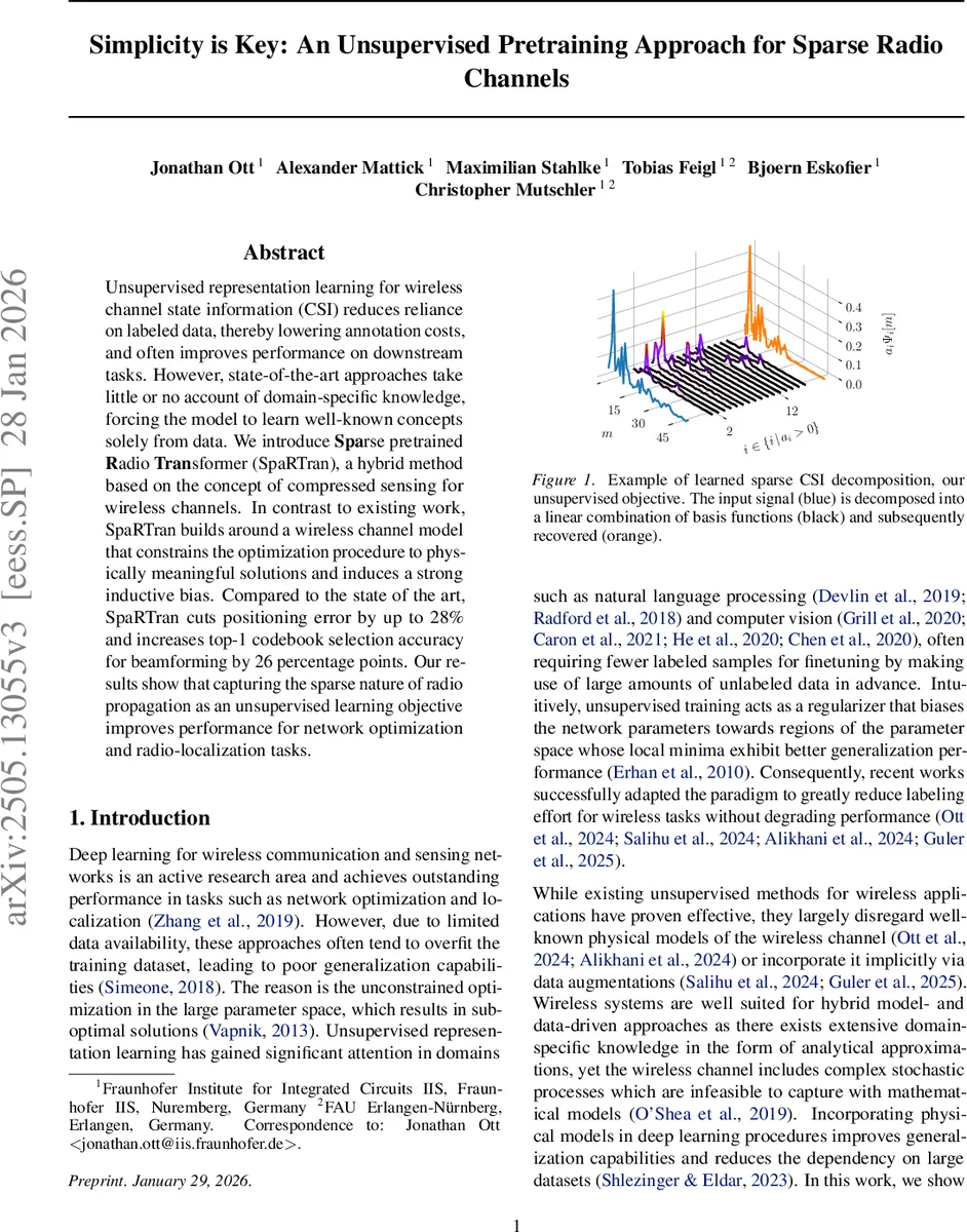 Simplicity is Key: An Unsupervised Pretraining Approach for Sparse Radio Channels
