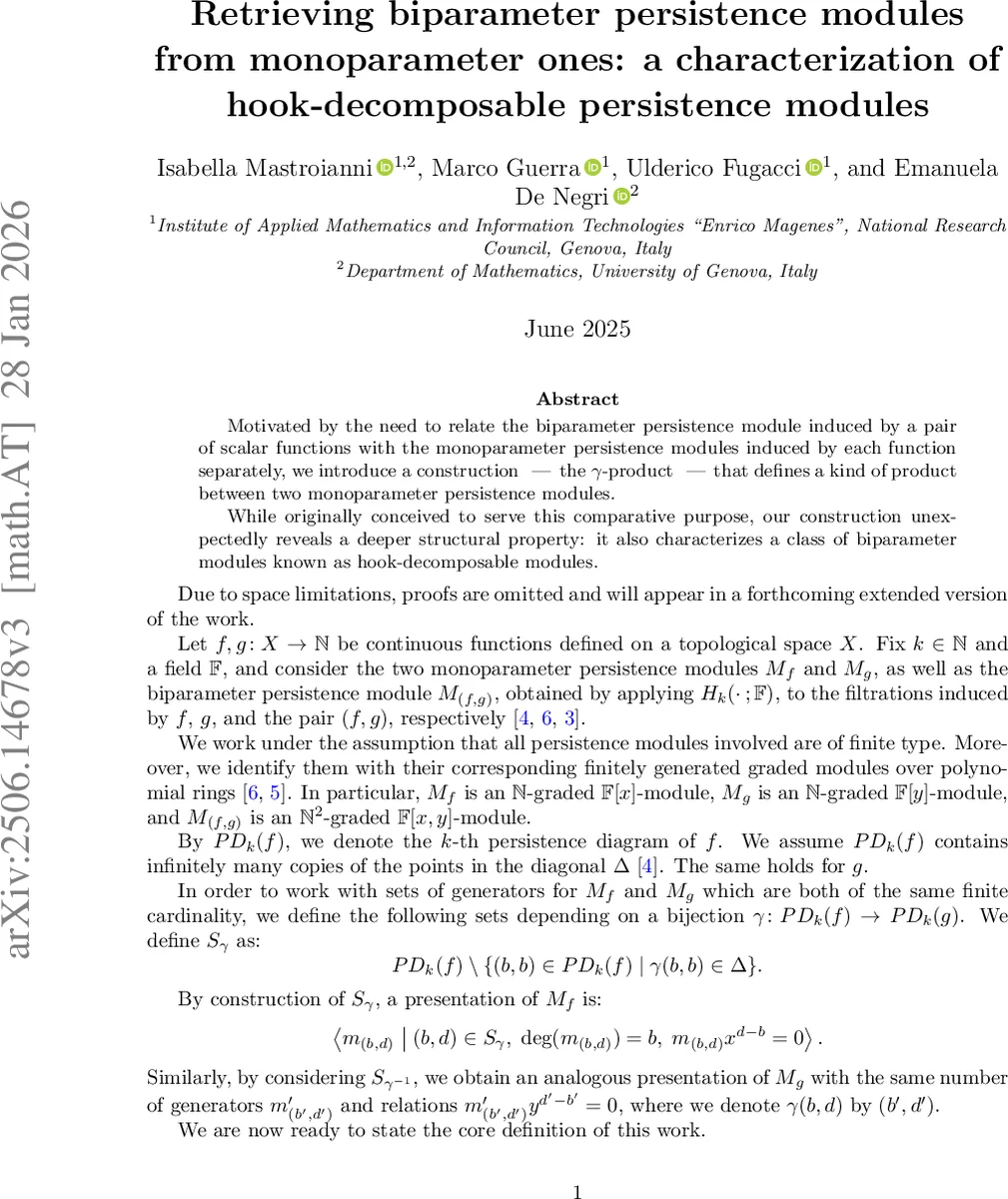 Retrieving biparameter persistence modules from monoparameter ones: a characterization of hook-decomposable persistence modules