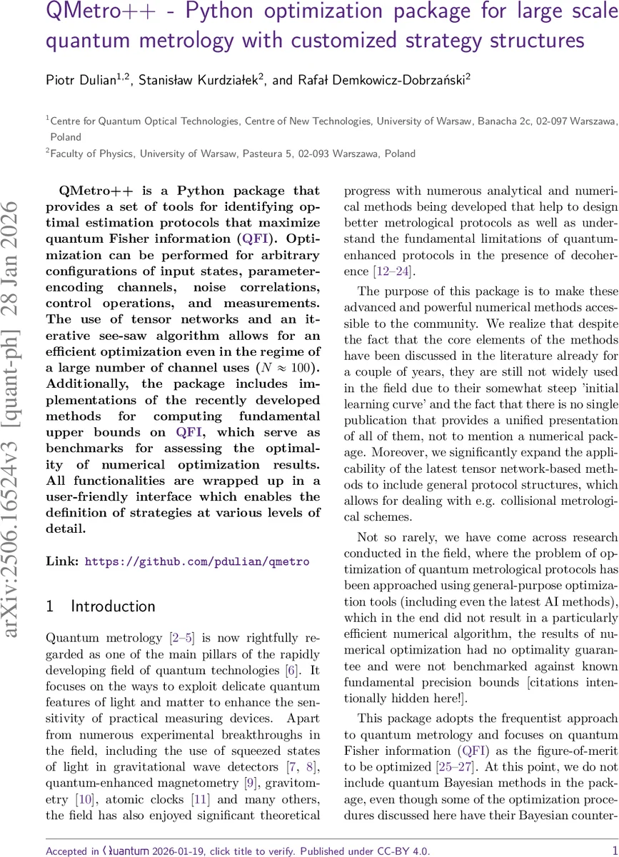 QMetro++ -- Python optimization package for large scale quantum metrology with customized strategy structures