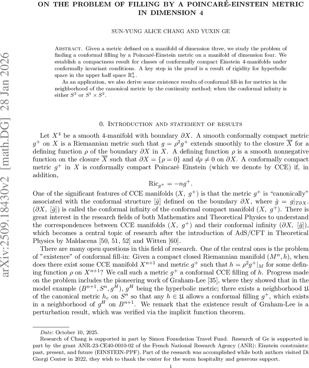 On the problem of filling by a Poincaré-Einstein metric in dimension 4