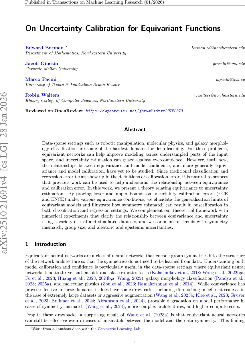 On Uncertainty Calibration for Equivariant Functions