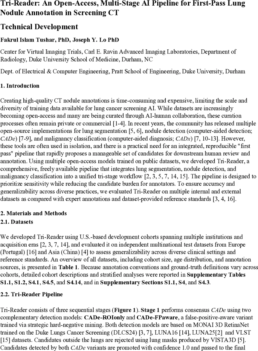 Tri-Reader: An Open-Access, Multi-Stage AI Pipeline for First-Pass Lung Nodule Annotation in Screening CT