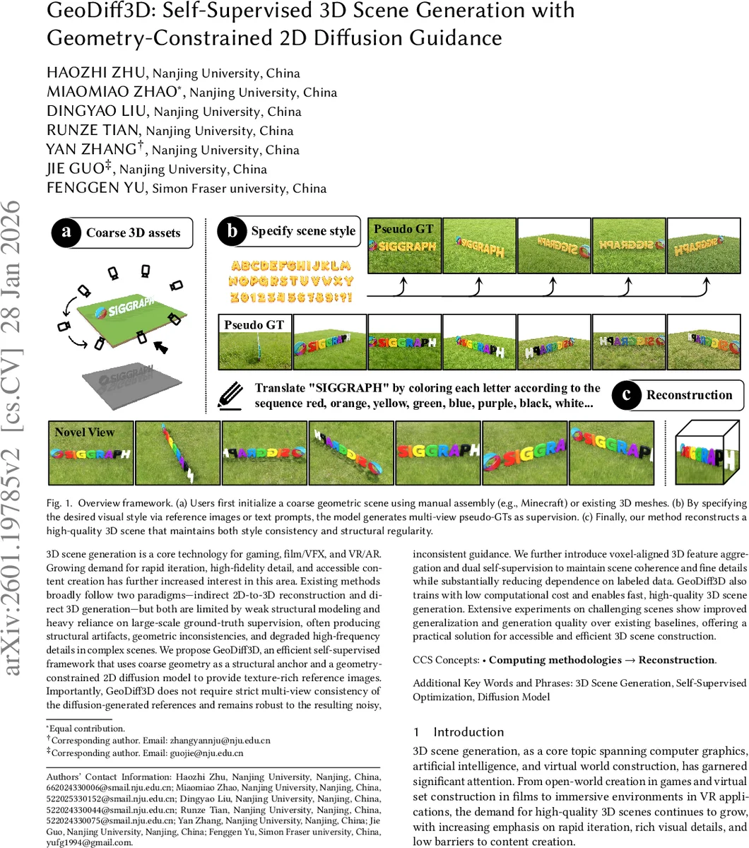 GeoDiff3D: Self-Supervised 3D Scene Generation with Geometry-Constrained 2D Diffusion Guidance