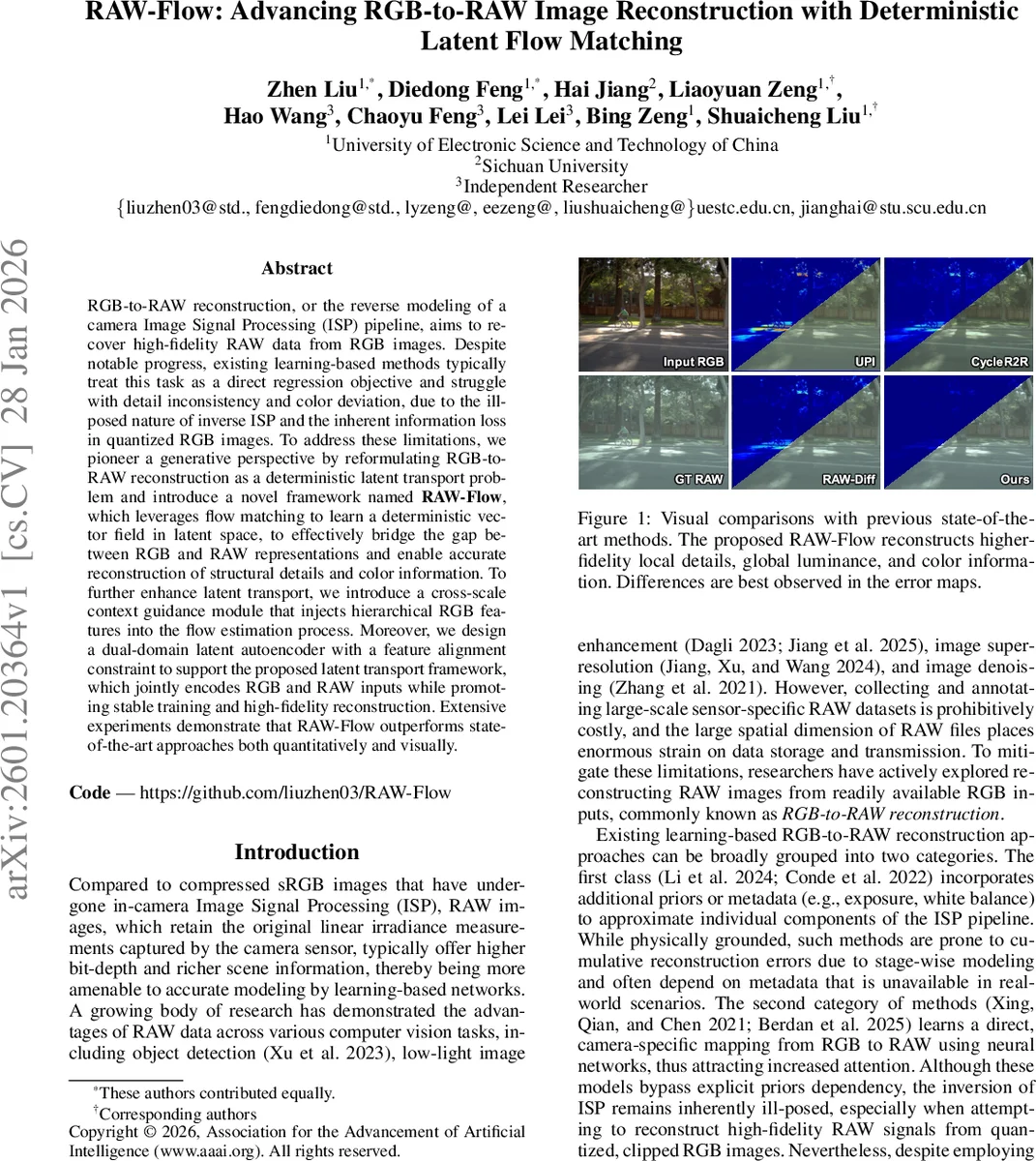 RAW-Flow: Advancing RGB-to-RAW Image Reconstruction with Deterministic Latent Flow Matching