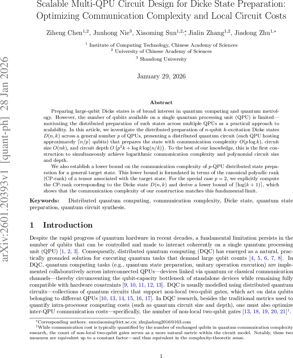 Scalable Multi-QPU Circuit Design for Dicke State Preparation: Optimizing Communication Complexity and Local Circuit Costs