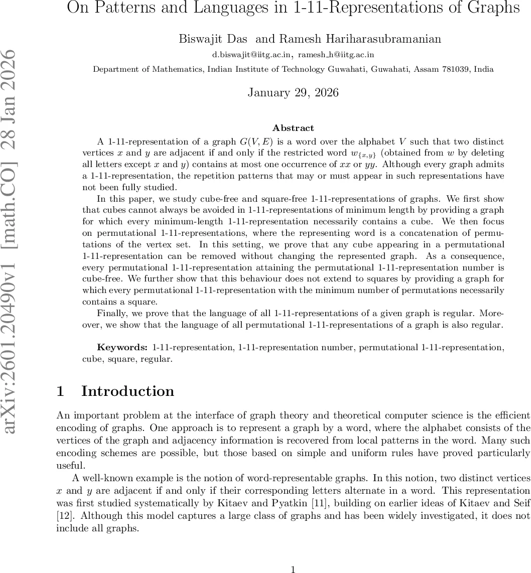On Patterns and Languages in 1-11-Representations of Graphs