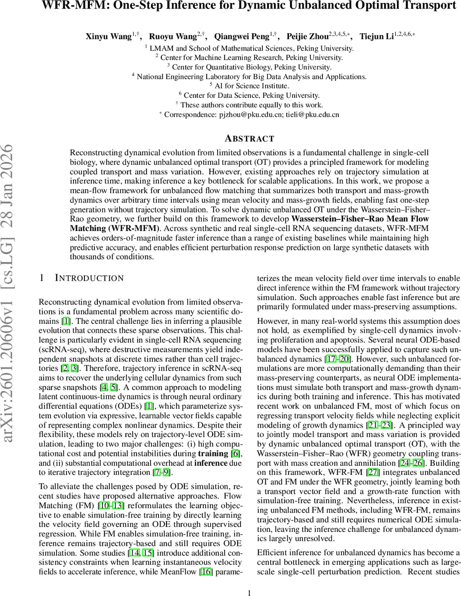 WFR-MFM: One-Step Inference for Dynamic Unbalanced Optimal Transport