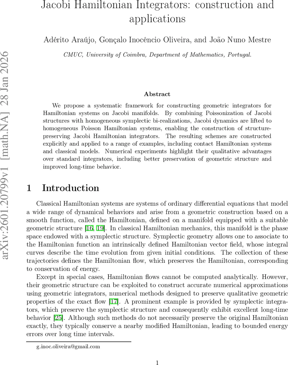 Jacobi Hamiltonian Integrators: construction and applications